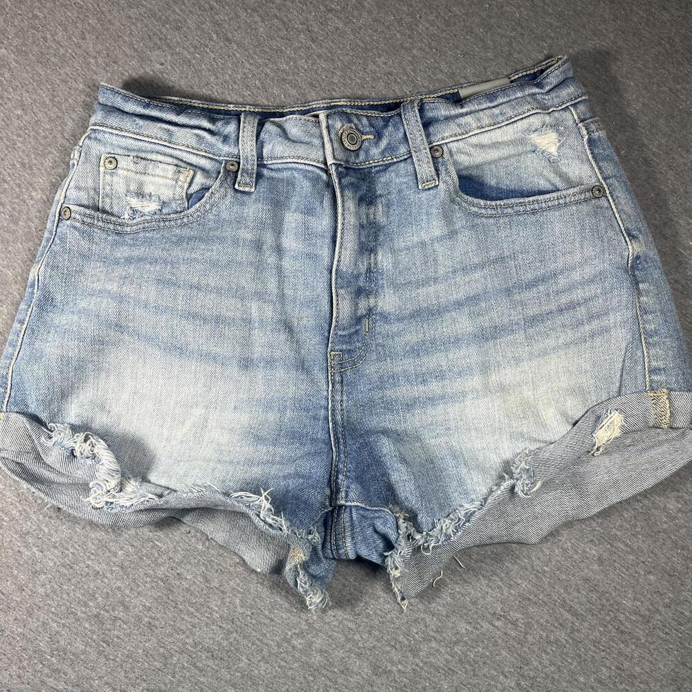Eunina Super High Rise Rolled Shorts Denim Woman’s  Size S Light Wash Distressed